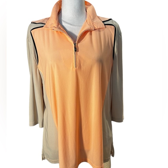 DKNYGolf Tops - DKNYGolf Beige and Orange Quarter Zip Golf Shirt